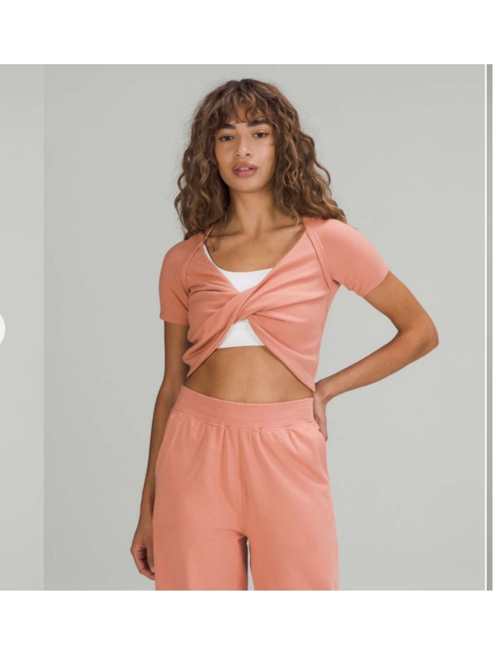 Women's Lululemon Ribbed LA Twist Front Crop Top Pink Size 6 Athletic Lounge